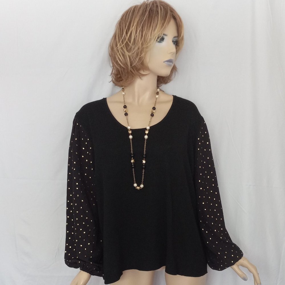 Nwt A LOVE STORY Black Puffy Polka Dot Sleeve Top Sz 2X CHIC!